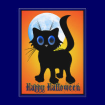 Happy Halloween Black Kitten Postcard postcards