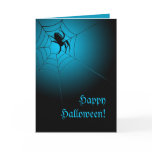 Happy Halloween Black Spider on Web Greeting Cards