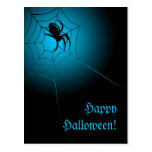 Happy Halloween Black Spider on Web Postcards