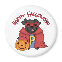 Happy Halloween Black Super Pug magnets