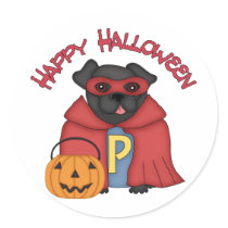 Happy Halloween Black Super Pug stickers