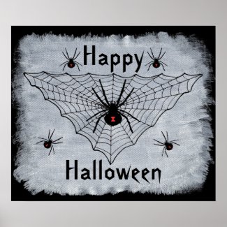 Happy Halloween Black Widow Spider Web Poster