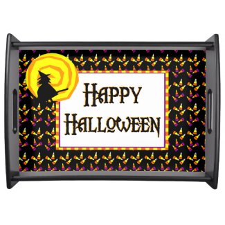 Happy Halloween Candy Corn Pattern Serving Tray
