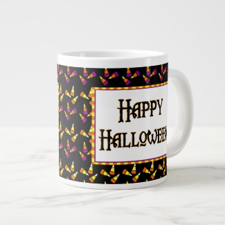 Happy Halloween Candy Pattern on Black Jumbo Mug