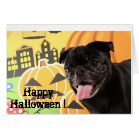 Happy Halloween Card Black Pug