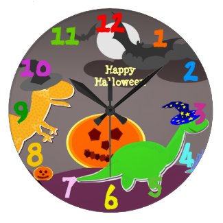 Happy Halloween Cartoon Dinosaurs Round Clock