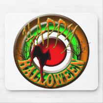 Happy Halloween cat and moon 2 WHITE bg mousepads