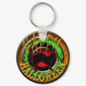 Happy Halloween cat and moon BLACK bg keychains by mensgifts Happy Halloween cat and moon BLACK bg keychains