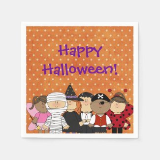 Happy Halloween Children in Costumes Napkins Standard Cocktail Napkin