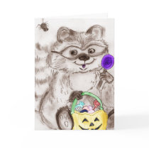 Happy Halloween Costumed Raccoon Card