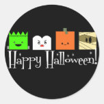 Happy Halloween Faces Round Stickers