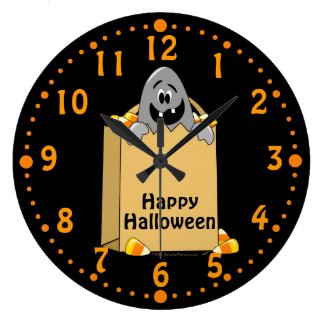 Happy Halloween Ghost in Candy Corn Bag Custom Wallclock