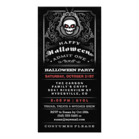 Happy Halloween Gothic Skull Admit One Invitation