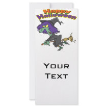 happy halloween green witch cartoon personalized rack card