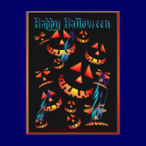 Happy Halloween Grinning Pumpkins.. Postcard postcards