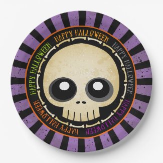 Happy Halloween Grunge Skull & Bones Party Plates 9 Inch Paper Plate