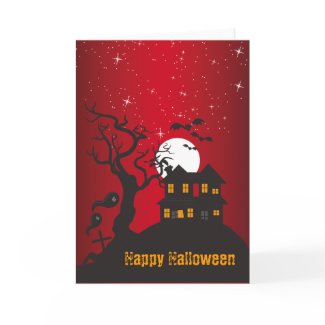 Happy Halloween Haunted House Red 2 card