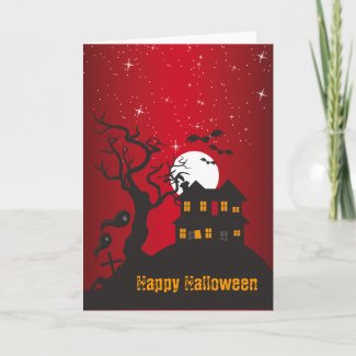 Happy Halloween Haunted House Red 2 card