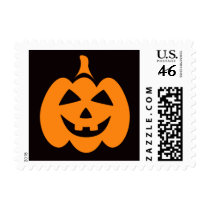 Happy Halloween Jack o lantern on black postage