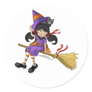 Happy Halloween Kid Witch Round Stickers sticker