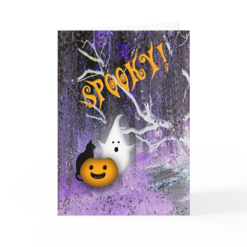 Happy Halloween Kids Spooky ghost cat pumpkin card