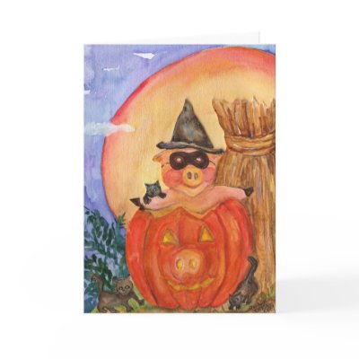 Happy Halloween Pig CARD Kittens & Jack O'Pig