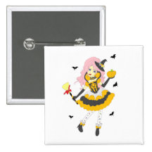 Happy Halloween Pumpkin Girl Button