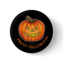 Happy Halloween Pumpkin round button by Linda_MN Happy Halloween Pumpkin round button