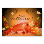 Happy Halloween! Pumpkins, Autumn Leaves & Swirls Greeting Cards