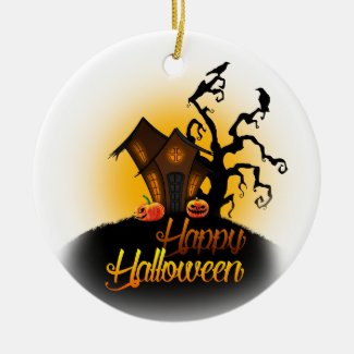 Happy Halloween! Pumpkins on the doorstep! Christmas Ornament
