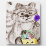 Happy Halloween Raccoon Plaque