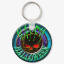 Happy Halloween Skull blue BLACK bg keychains by mensgifts Happy Halloween Skull blue BLACK bg keychains