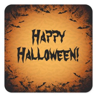 Happy Halloween stickers with grungy bat border sticker