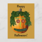 Happy Halloween - Uncut Pumpkin Face postcard