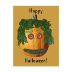 Happy Halloween - Uncut Pumpkin Face postcard