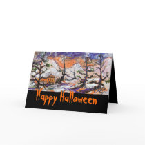 halloween, holidays, customizable, holiday card, fine art', oil painting' ginette modern, art cards, Card with custom graphic design