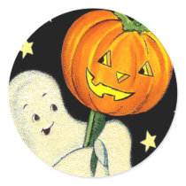 Happy Halloween Vintage Ghost and Pumpkin Sticker