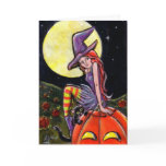 Happy Halloween Witch and Cat Greeting Card