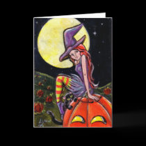 Happy Halloween Witch and Cat cards by lynndart Happy Halloween Witch and Cat cards