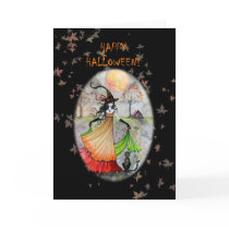 Happy Halloween Witch Cat Card