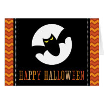 Happy Halloween with bat and full moon chevron Card
