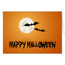 Happy Halloween with bats and full moon orange sky Greeting Cards