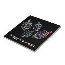 Happy Hannukah Driedels Ceramic Tile