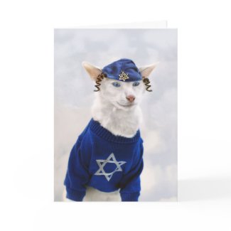 Happy Hanukkah Cat with Payot and Yarmulke