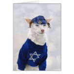 Happy Hanukkah Cat with Payot and Yarmulke Greeting Cards