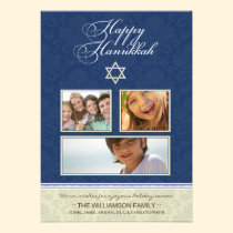 Happy Hanukkah Damask Holiday Card (blue) invitations