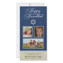Happy Hanukkah Damask Holiday PhotoCard (navy) Custom Photo Card