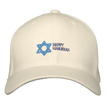 Happy Hanukkah Emrboidered Hats - Light Apparel embroidered hats by naturetees Happy Hanukkah Emrboidered Hats - Light Apparel embroidered hats