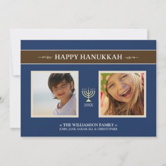 Happy Hanukkah Menorah Holiday Card (navy) invitation