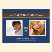 Happy Hanukkah Menorah Holiday Card (navy) invitations